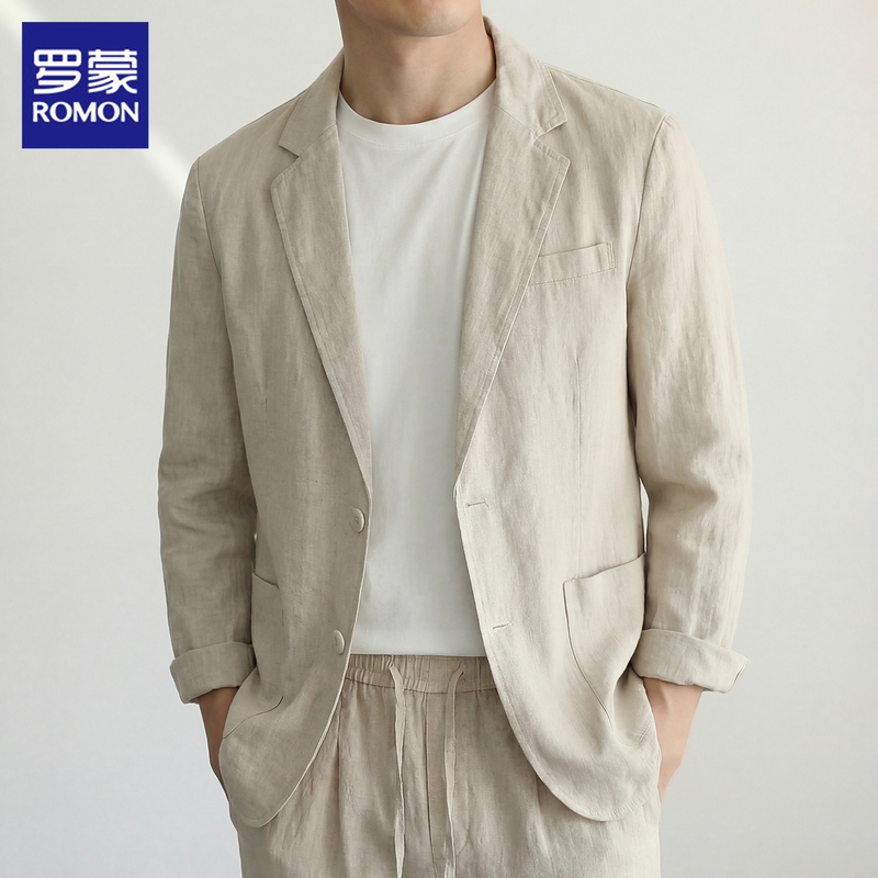 Romon Linen Casual Suit for Men 2026 Spring and Summer Thin Business Commuter Cotton-Linen Single Suit Jacket Men's Clothing Romon Linen Casual Suit for Men 2026 Spring and Summer Thin Business Commuter Cotton-Linen Single Suit Jacket Men's Clothing