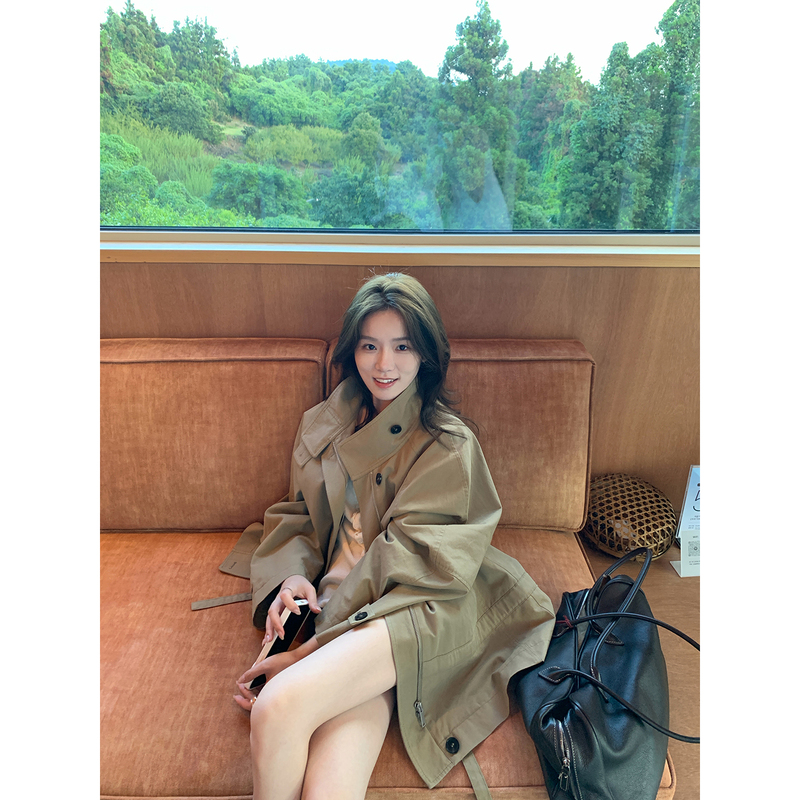 Chooouan_ Autumn Prelude 100% Cotton Pre-Washed Stand Collar Drawstring Mid-Length Trench Coat Women's Autumn Jacket Chooouan_ Autumn Prelude 100% Cotton Pre-Washed Stand Collar Drawstring Mid-Length Trench Coat Women's Autumn Jacket