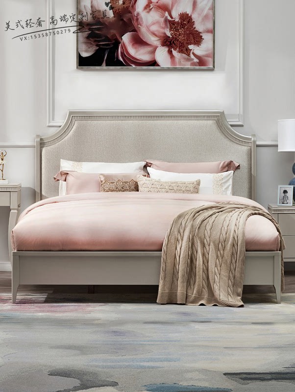 American-Style Light Luxury Paris Midsummer Solid Wood Simple Carved Bed, French Retro 1.8m Master Bedroom Upholstered Double Bed American-Style Light Luxury Paris Midsummer Solid Wood Simple Carved Bed, French Retro 1.8m Master Bedroom Upholstered Double Bed