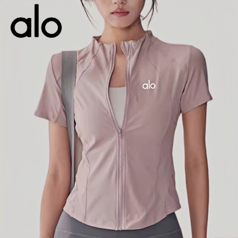 Aio Zipper Stand-Up Collar Yoga Wear Short-Sleeved Slim Fit Quick-Drying Running T-Shirt Breathable Thin Sports Top Summer