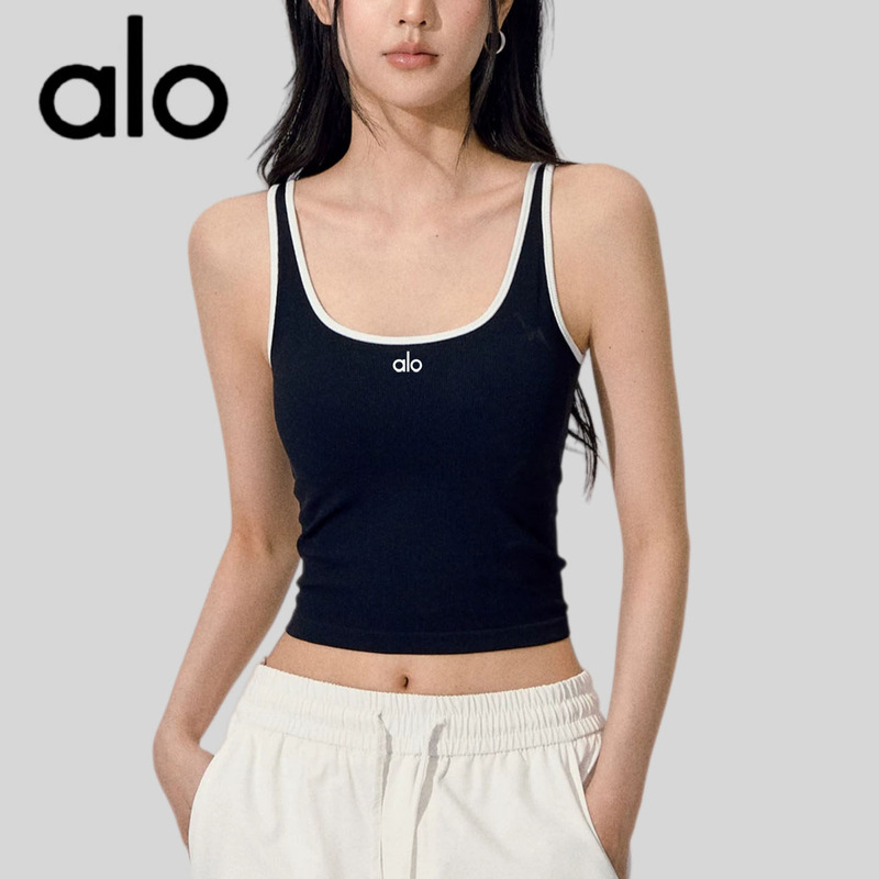 Aio Color-Blocked Yoga Fitness Tank Top for Women, Summer Ribbed Ice-Feel Lycra with Chest Pads, Suitable for Sports and Layering