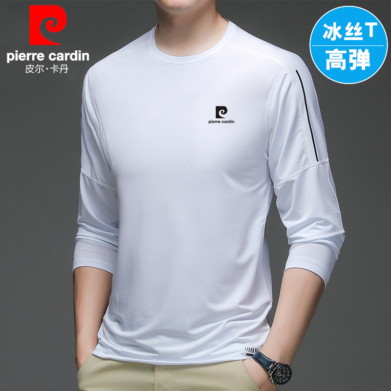 Pierre Cardin Long-Sleeved Ice Silk T-Shirt Men's Thin Round-Neck High-Elastic Quick-Drying Sports Top Pierre Cardin