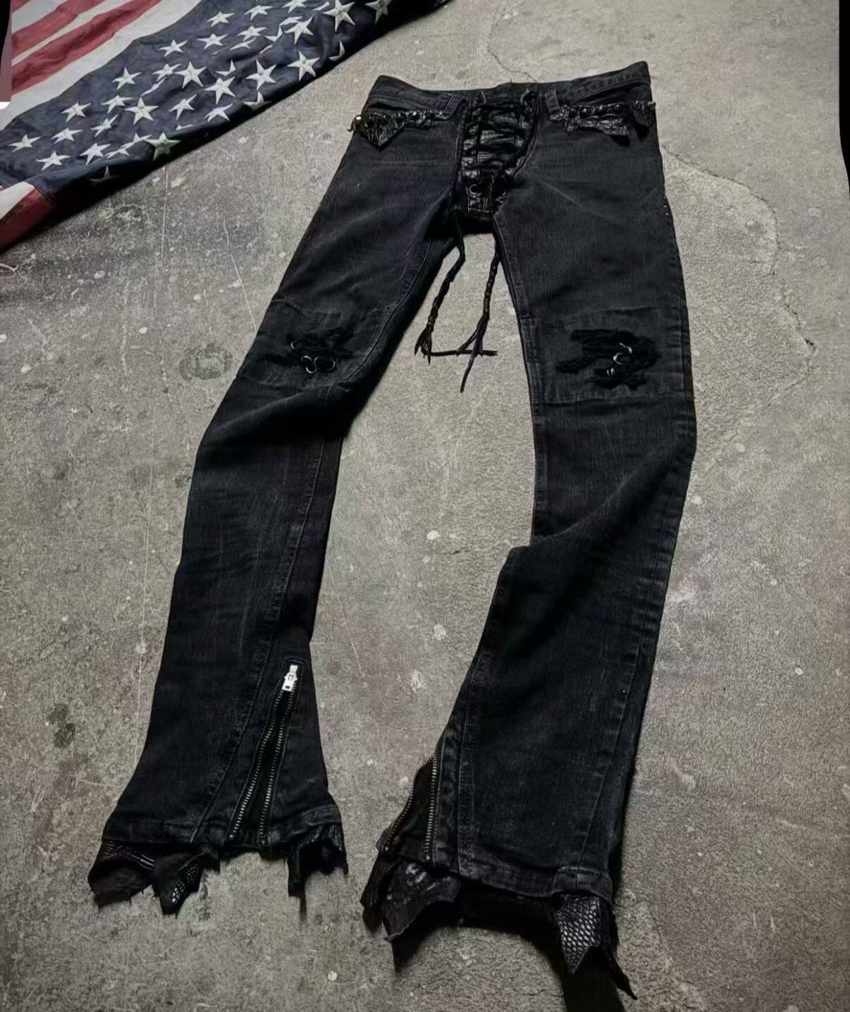 Ifsixwasnine leather custom laceup pant鳄鱼皮、蛇皮绑带裤