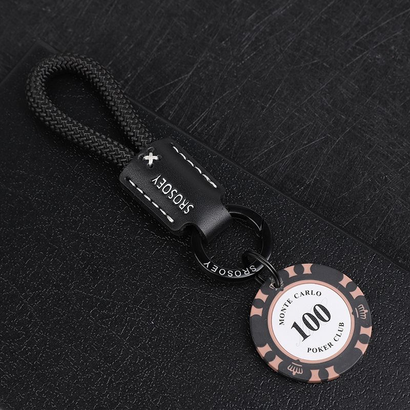 High-End Original Cowhide Good Luck Chip Car Keychain Pendant Couple Personalized Men's and Women's Bag Charm Chain Trendy