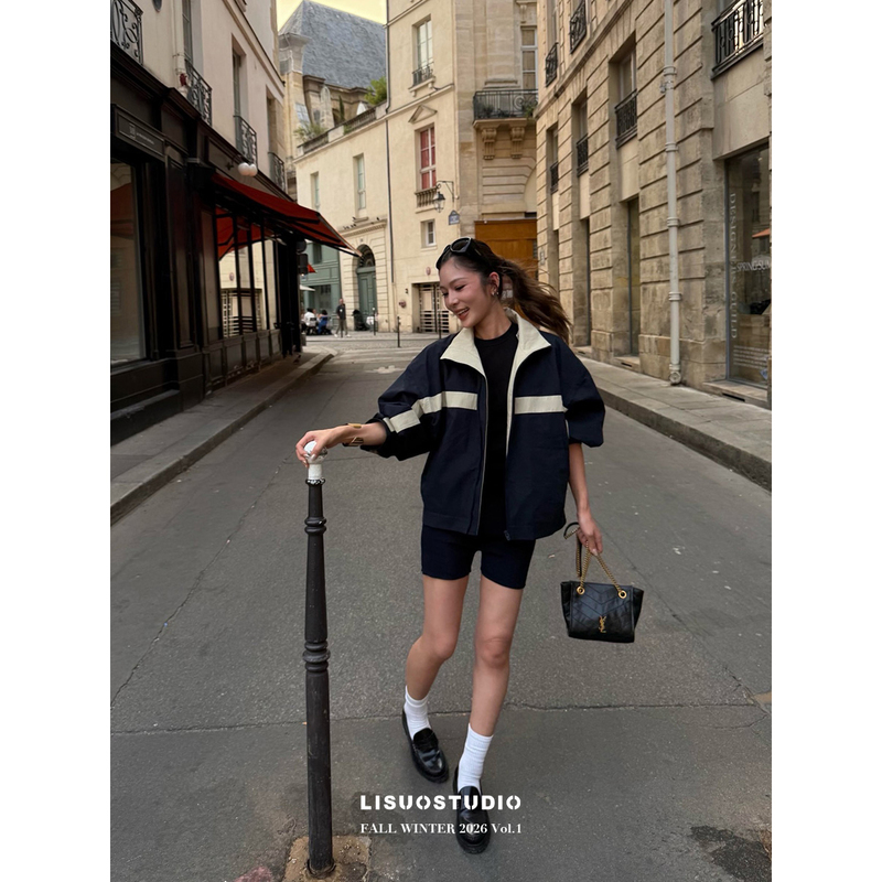 Lisuo Apruifeng Nana Same Style Y$L Color-Blocking Sports Loose Stand-Collar Zip-Up Jacket Cardigan