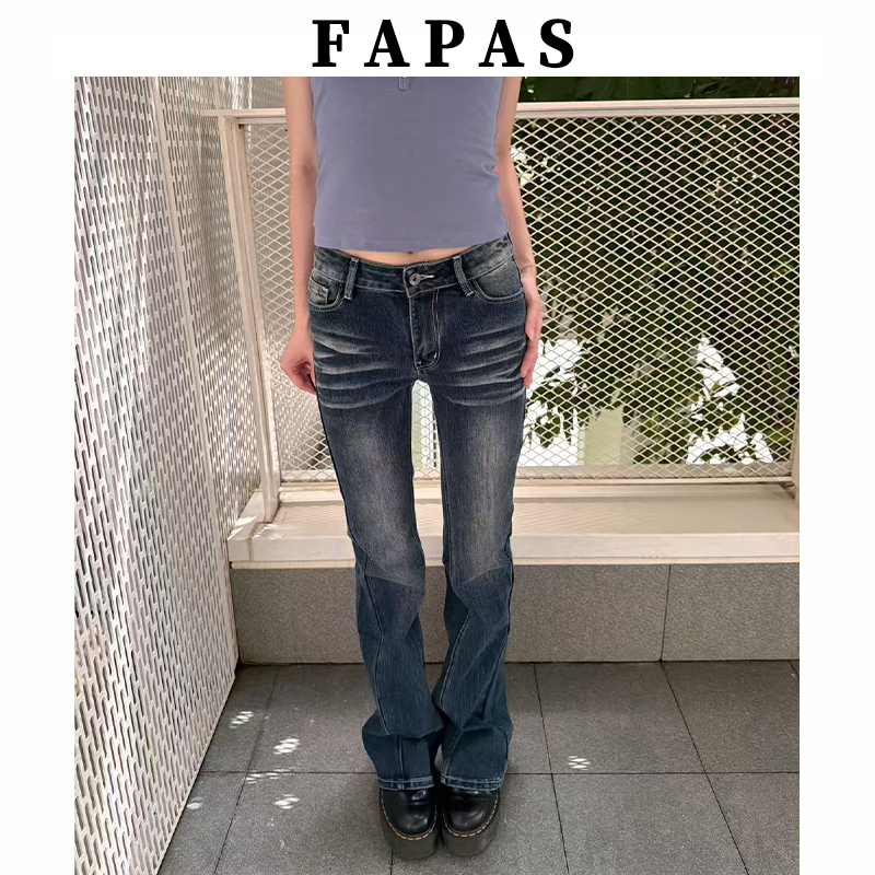 Fapas Giselle Style Low-Waisted Flared Jeans for Women 2026 Autumn New Whiskered Faded Bell-Bottom Pants Fapas Giselle Style Low-Waisted Flared Jeans for Women 2026 Autumn New Whiskered Faded Bell-Bottom Pants