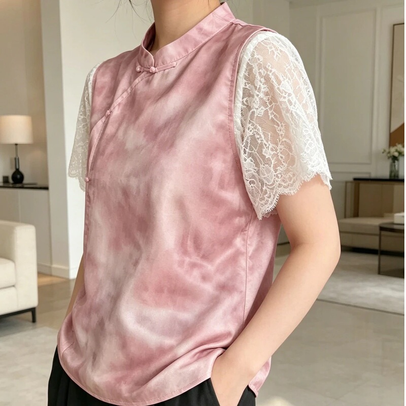 Summer New Style Vest Sleeveless Inner Layer Thin Pullover Hollow-Out Blouse Lace Short-Sleeve T-Shirt for Women