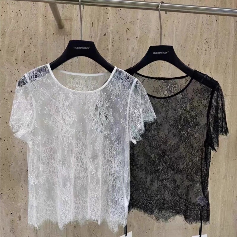 Plus-Size Sheer Blouse European Style 2026 Summer New Fashion Versatile Slimming Loose Round Neck Short-Sleeve Lace Top Plus-Size Sheer Blouse European Style 2026 Summer New Fashion Versatile Slimming Loose Round Neck Short-Sleeve Lace Top