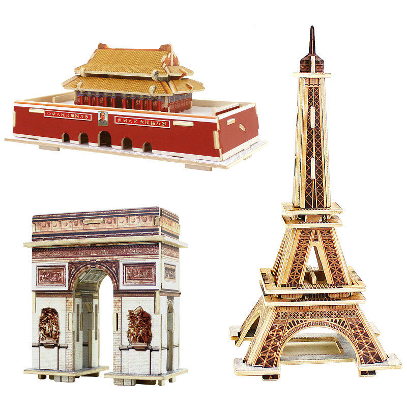 Wooden 3D puzzle wooden world famous building hand-assembled model children's educational toy birthday gift