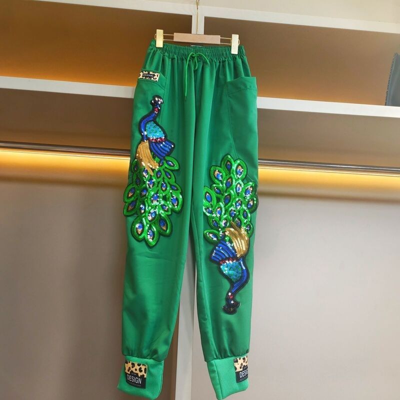 Thai Trend 2023 Spring and Summer Diamond-Encrusted Sequined Casual Pants for Women New Chic Age-Reducing Street Leggings Pants