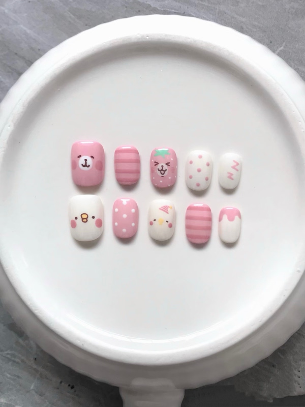 Kanaheira Pink Bunny Nail Art Patch Finished Product Removable Fake Nails