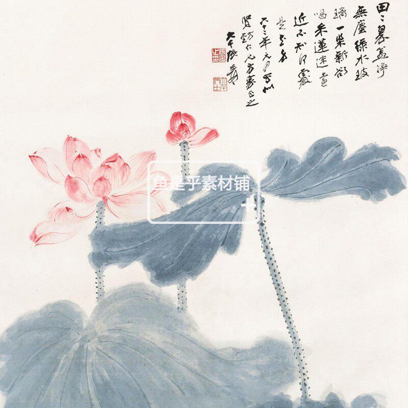 张大千荷花系列作品集：国画墨荷嘉藕白莲花卉高清电子版图片素材，带你
