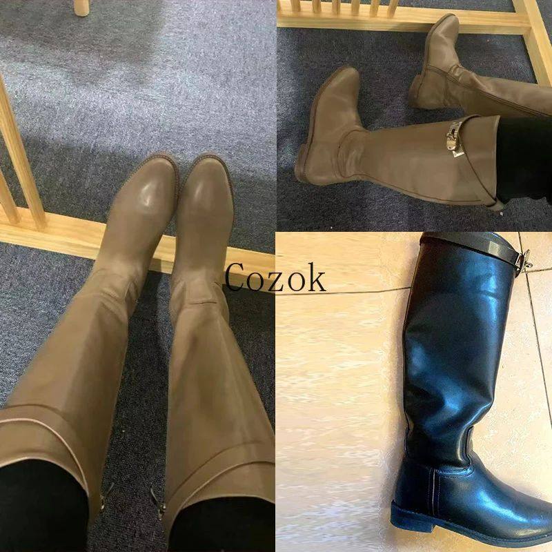 Brown Thigh High Boots: 2023 Vintage Leather Square Heel - Taobao product photo 7