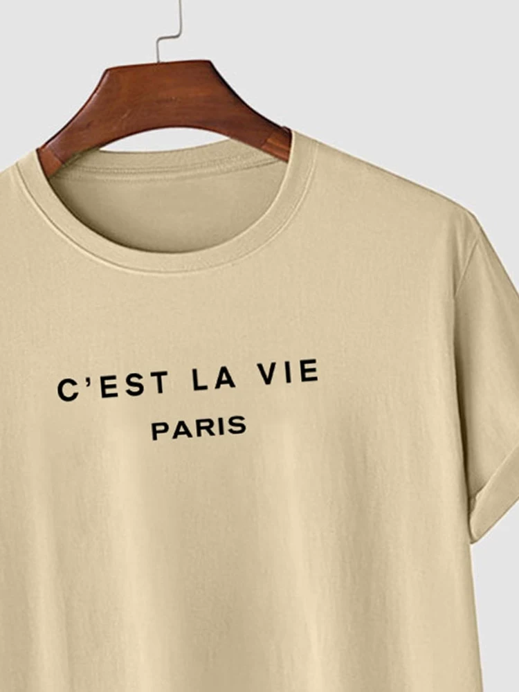 ZAFUL Cotton T-Shirts for Men Solid Letter Print Short