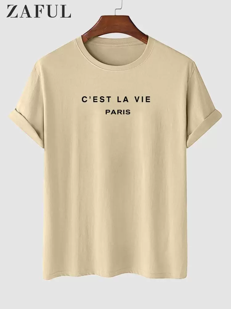 ZAFUL Cotton T-Shirts for Men Solid Letter Print Short