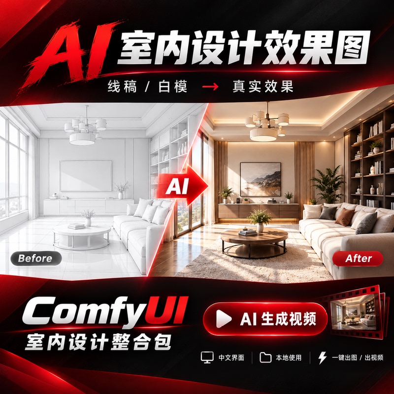 Comfyui Integrated Package Ai Interior Renderings, Change Furniture, Change Scene, Change Material, Change Perspective, Available for Mac5