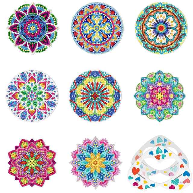 New diamond painted coasters pvc cup holder iron frame masonry painted coasters mandala DIY handmade diamond stickers
