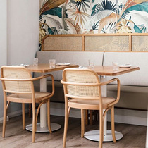 Hotel Chinese-style rattan solid wood tables and chairs restaurant wall-mounted booths sofa with lockers cafe dining table and chairs combination