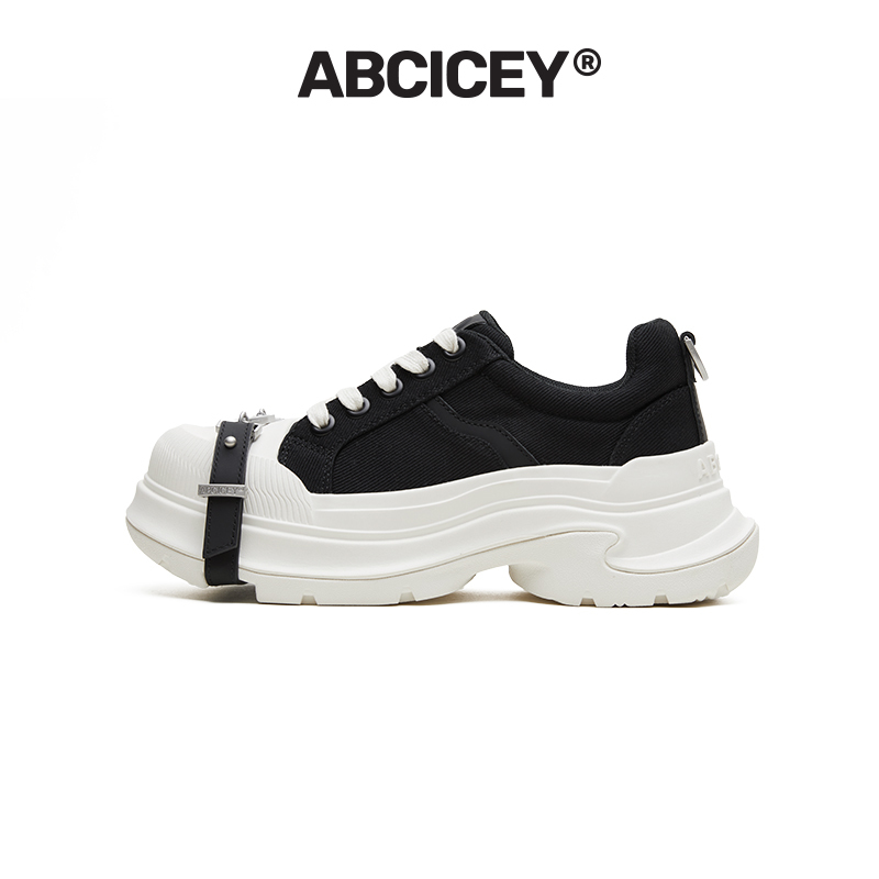 Abcicey Black and White Casual Canvas Shoes for Women, Mule Half-Slipper with Thick Sole, Height Increase of 6.5cm, Lace-Up Shoes Abcicey Black and White Casual Canvas Shoes for Women, Mule Half-Slipper with Thick Sole, Height Increase of 6.5cm, Lace-Up Shoes
