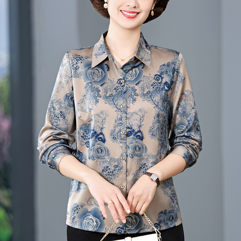 Hengyuanxiang Mom's Summer Clothing, Stylish Printed Lapel Shirt, Long-Sleeved Cardigan, Large Size Thin Shirt, Women's Top Hengyuanxiang Mom's Summer Clothing, Stylish Printed Lapel Shirt, Long-Sleeved Cardigan, Large Size Thin Shirt, Women's Top
