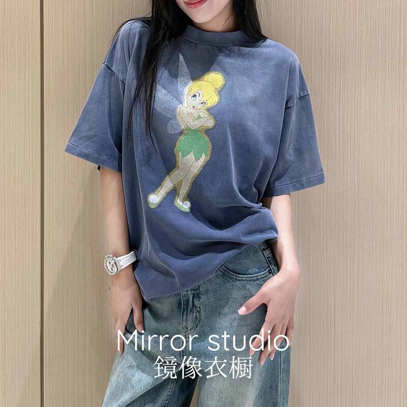 Yb Develops a Collaboration with Saint Michael to Create a T-Shirt, Saintmxxxxx Tinkerbell Distressed Short-Sleeve T-Shirt, Retro Style