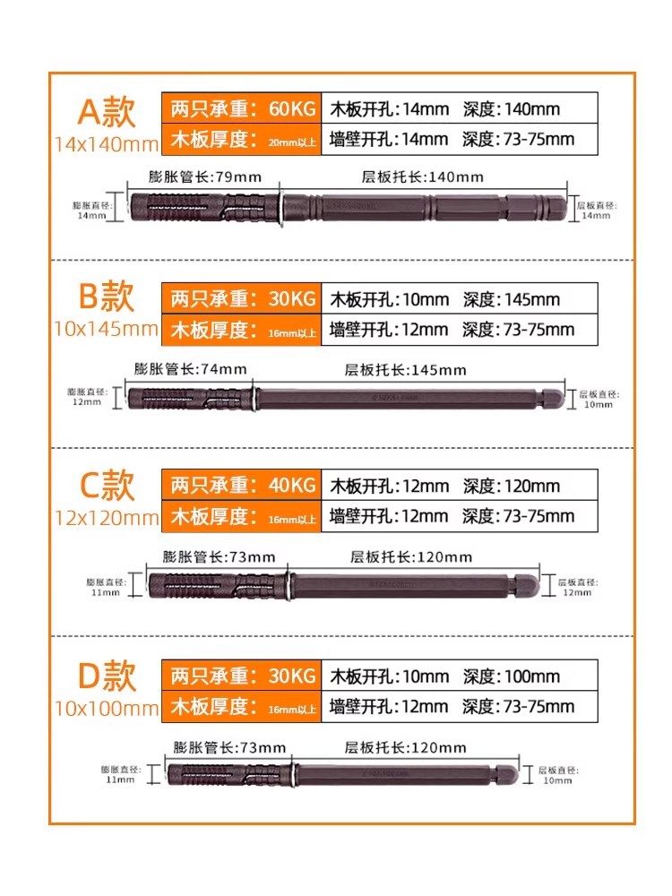 Shelf Support Bracket Invisible Concealed Wall-Mounted Straight Bracket Shelf Pin Fixed Expansion Screw Shelf