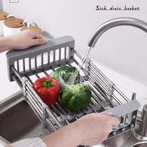 Sink basin in basin drain filter basket stainless steel filter water washing and drying dish rack retractable kitchen storage