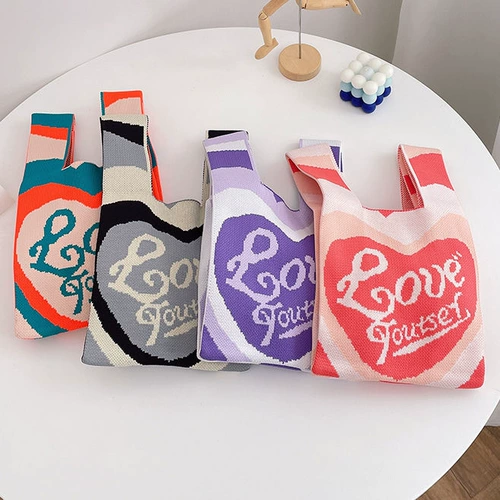 Весенняя мультяшная трикотажная сумка через плечо, плетеная небольшая сумка, тренд сезона, подарок на день рождения, сумка для еды