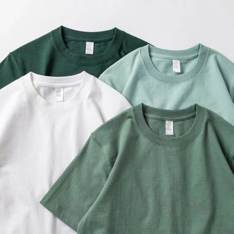 Men Women Green T-shirt 200g Cotton Short-sleeved Top Korean