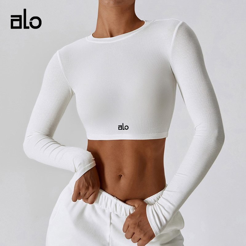 Alonsem Quick-Drying Round-Neck Sports Style Yoga T-Shirt for Women, Slim-Fit Sports Top, Cropped Pilates Top
