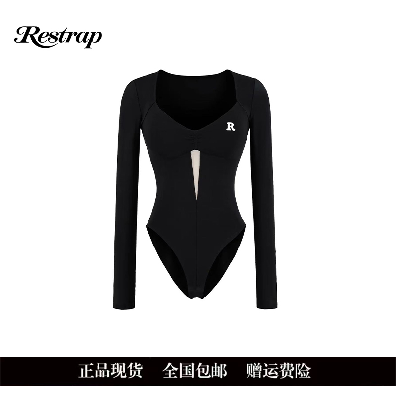 [Official Authentic Product] Restrap Sexy Square Neck Bodysuit with Chest Pads, Pure Desire Front Cutout Waist-Cinching Base Layer
