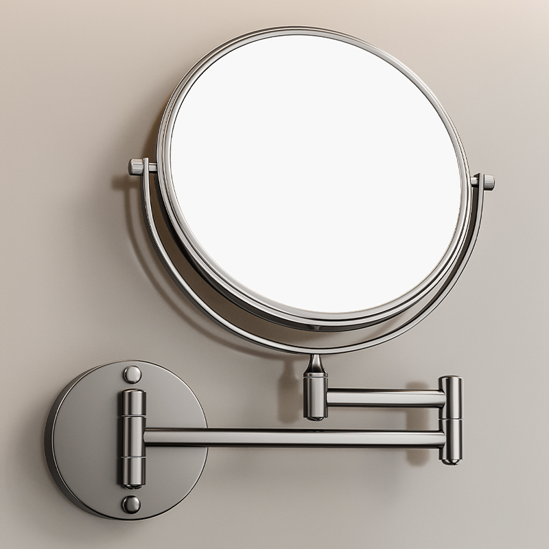 Bathroom retractable wall-mounted cosmetic mirror toilet free of punch cosmetic mirror folding hotel magnifying glass Muzzle Ash-Taobao