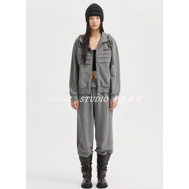 Korean Single Lucky~ Gray Casual Lazy Suit Hooded Jacket Pants Lfuaa26130/Lfpna26130 Korean Single Lucky~ Gray Casual Lazy Suit Hooded Jacket Pants Lfuaa26130/Lfpna26130