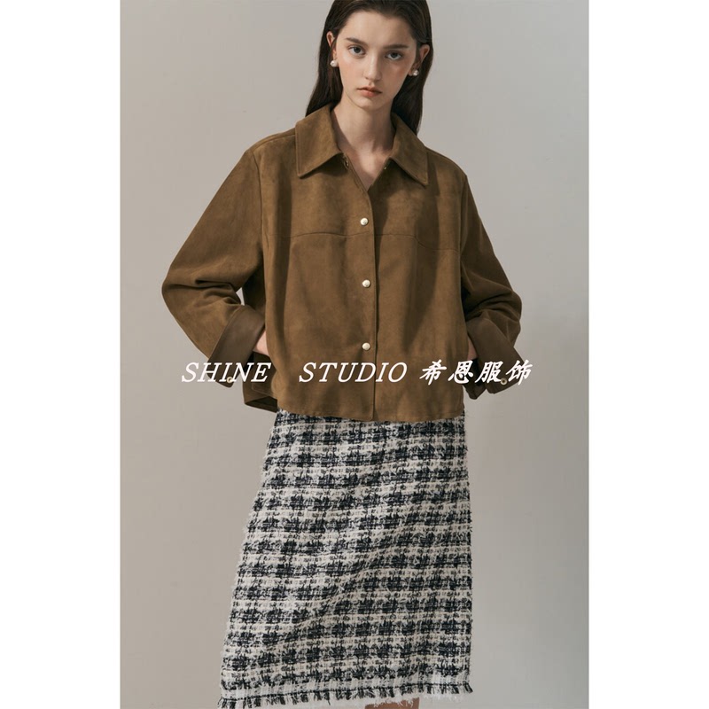 Korean Style Min~Pu Patchwork Sleeves~Milad Style Suede Jacket with Lapel Shirt for Women, Autumn Lot622W Korean Style Min~Pu Patchwork Sleeves~Milad Style Suede Jacket with Lapel Shirt for Women, Autumn Lot622W