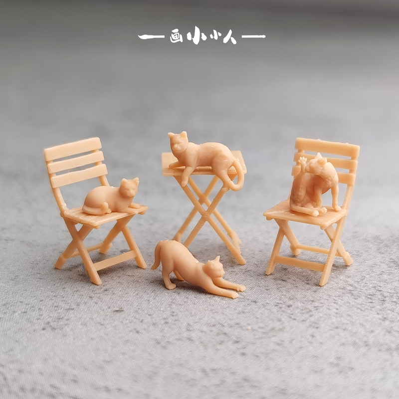 Lazy Cat in a Cute Lying Position, Small Animal Table and Chair 1:64 Miniature Resin White Model, High-Precision Scene Lazy Cat in a Cute Lying Position, Small Animal Table and Chair 1:64 Miniature Resin White Model, High-Precision Scene