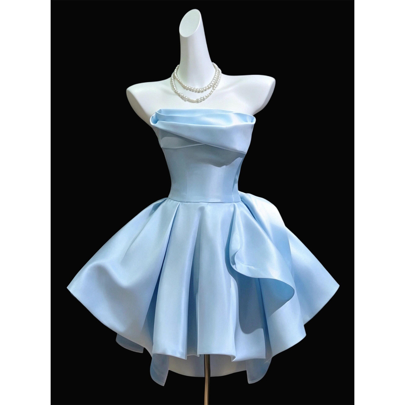 Blue Dress for Women with a High-End Feel, Suitable for Birthday Parties, Banquets, Coming-Of-Age Ceremonies, and Hosting Events, with a Luxurious and Puffy Design for Petite Figures
