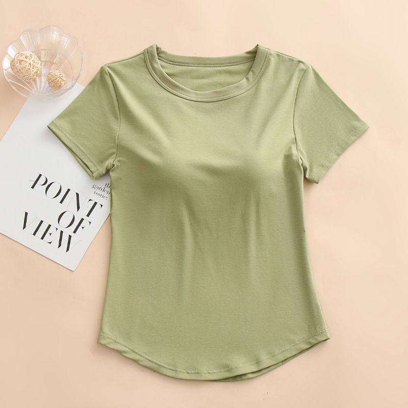 Short-Sleeved T-Shirt for Women in Summer with Chest Pads, Slim Fit, Thin Style, Inner Layer with Curved Hem, No Bra Needed, Base Layer Top, Half-Sleeve Shirt Short-Sleeved T-Shirt for Women in Summer with Chest Pads, Slim Fit, Thin Style, Inner Layer with Curved Hem, No Bra Needed, Base Layer Top, Half-Sleeve Shirt