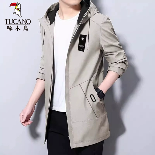 Мужская весенняя куртка с капюшоном, длинный приталенный универсальный мужской плащ для отдыха, тренд сезона, средней длины