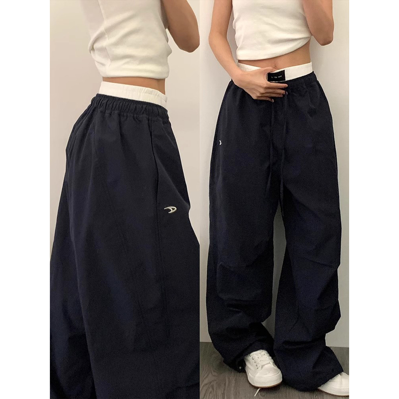British Dhwa American-Style Casual Cargo Pants for Women 2026 Spring and Autumn New Fashion Lazy Wide-Leg Sports Pants Trendy