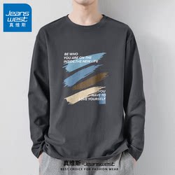 Jeanswest pure cotton Long sleeves T-Shirt Men Autumn 2025 New arrival Loose Base Shirt Men's Crewneck Casual Inner X