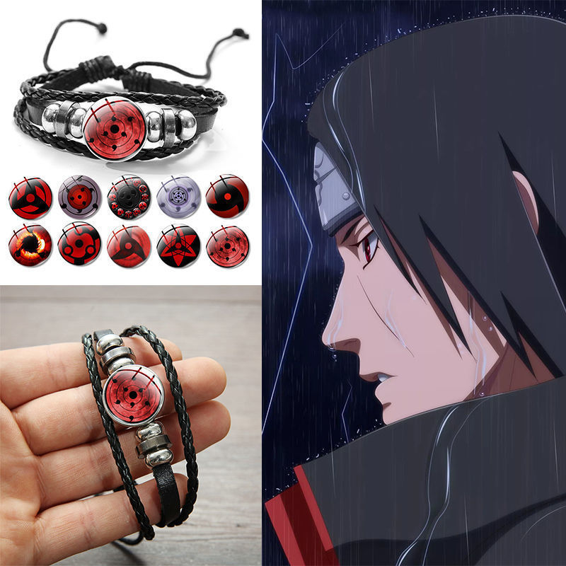 Naruto Sharingan Bracelet Uchiha Itachi Sasuke Mangekyo Rinnegan Men's Leather Braided Bracelet