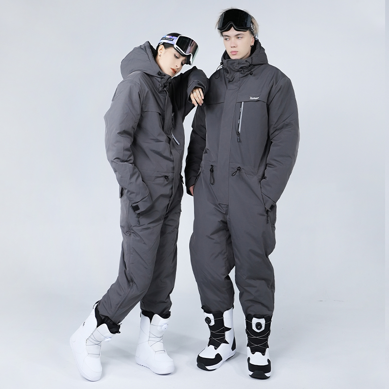 Ski suit anti-chill male and female conjoined outdoor suit waterproof windproof thickened and warm integrated riding fishing for winter-Taobao