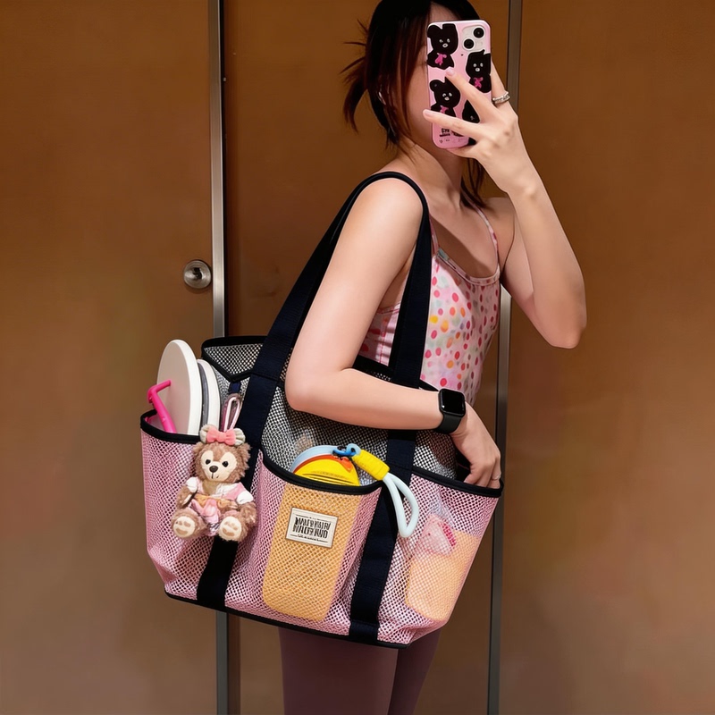 Mesh Swimming Bag, Toiletry Storage Bag, Dry and Wet Separation, Beach Bag, Waterproof, Large Capacity Storage, Swimsuit Mesh Bag