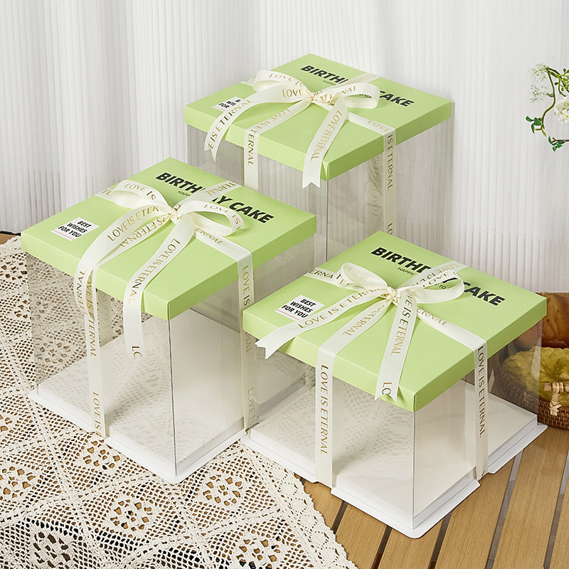 Fully Transparent Cake Box Packaging Box 6/7/8/9/10/11/12/ 13inch Single/Double Layer Heightened Birthday Packaging a