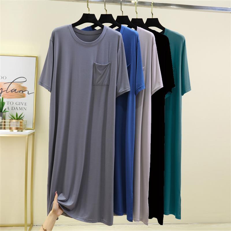 Men's Nightgown, Modal Nightgown, Large Size Bathrobe, Summer Thin Loose Short-Sleeved Dressing Gown, Mid-Length Pajamas Men's Nightgown, Modal Nightgown, Large Size Bathrobe, Summer Thin Loose Short-Sleeved Dressing Gown, Mid-Length Pajamas