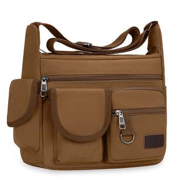 Can be equipped with large capacity multi-layer tool bag casual men's bag large water cup men's bag canvas shoulder bag japanese and korean crossbody bag