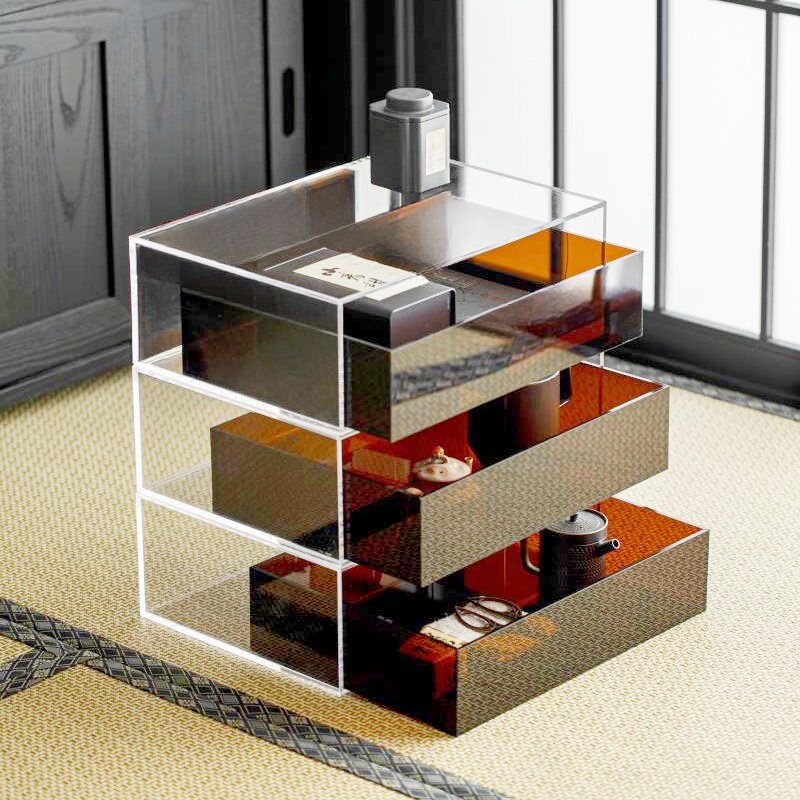 三层收纳盒（透明+茶色）
