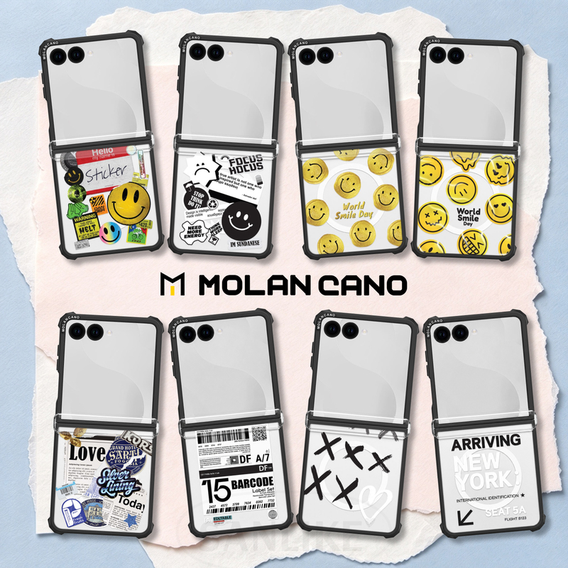 South Korea's Molancano Transparent Magnetic Phone Case with Smiley Face Label Sticker New Model Suitable for Samsung Galaxy Zflip8 Small Foldable Screen Protective Case Flip7 All-Inclusive Thin and Lightweight Anti-Fall Shell 6