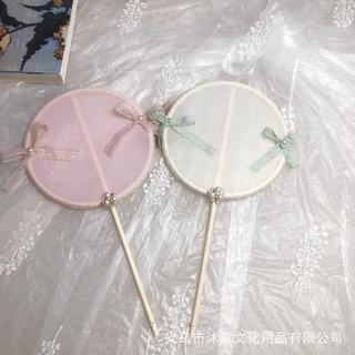 舞蹈宫扇儿童古装拍照刺绣掌扇汉服扇古风女童扇子走秀长柄团扇小