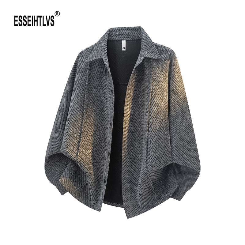Esseihtlvs Chenille Striped Long-Sleeved Shirt Jacket for Men and Women, Spring Trendy Brand Loose Casual Jacket Shirt